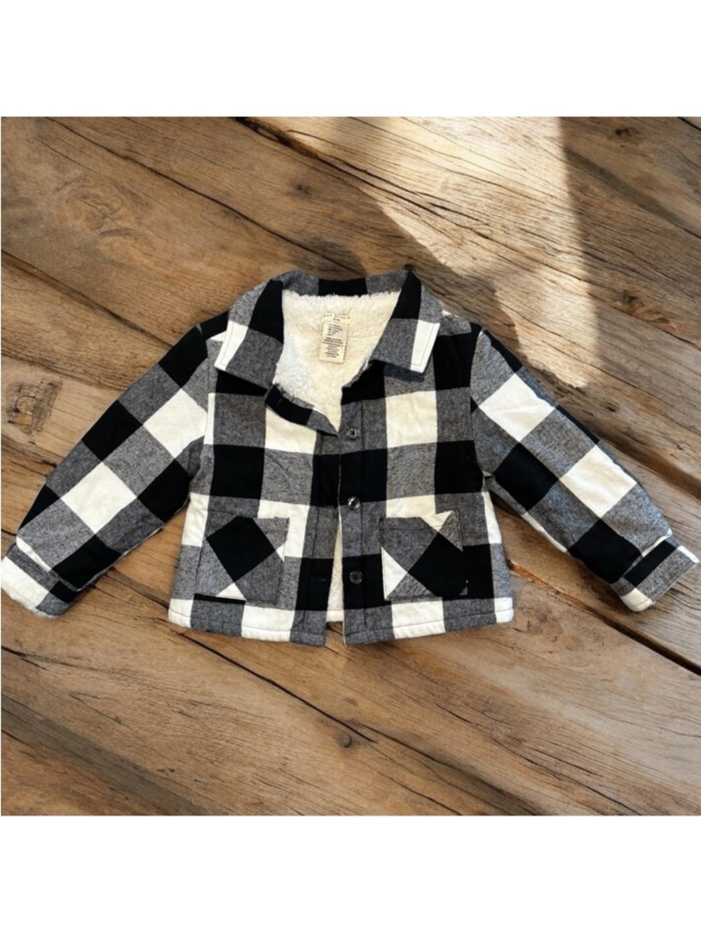 Max Studio Kids' Black & White Checkered Fleece Lined Flannel Jacket size 5/6